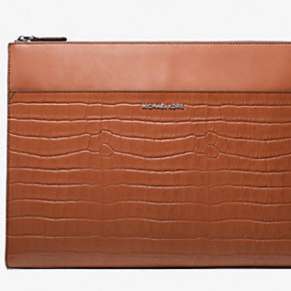 Michael Kors Hudson Crocodile Embossed Leather Laptop Case